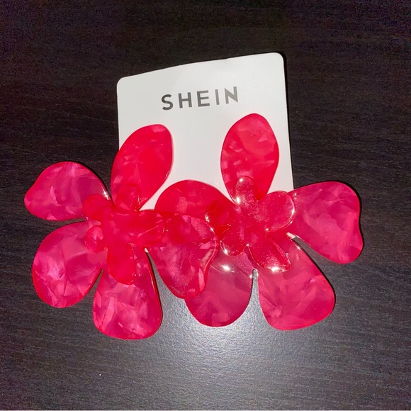 Pink Flower Oversized Earrings - Picture 2 of 4